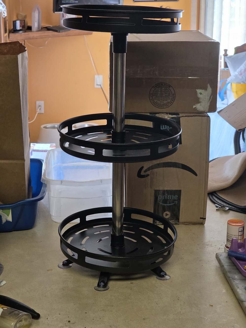 Amazon Essentials Black 3-Tier Rotating Pantry Organizer